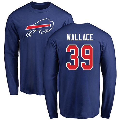 Men NFL Buffalo Bills #39 Levi Wallace Royal Blue Name and Number Logo Long Sleeve T Shirt